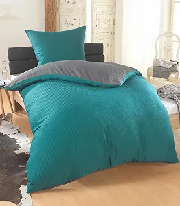 Комплект постільної білизни DreamHome 2-Piece Plain Fine Seersucker двосторонній 155 x 220 см Grey/Petrol - Фото 1
