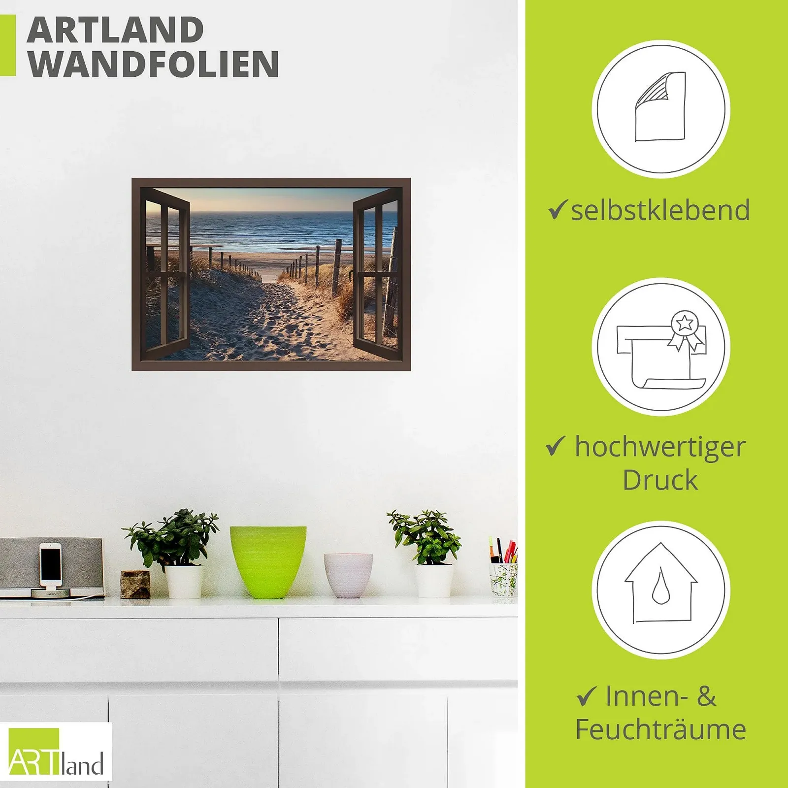 Наклейка на стіну ARTland T6BW Вікно на пляж 100х70 см, фото №3