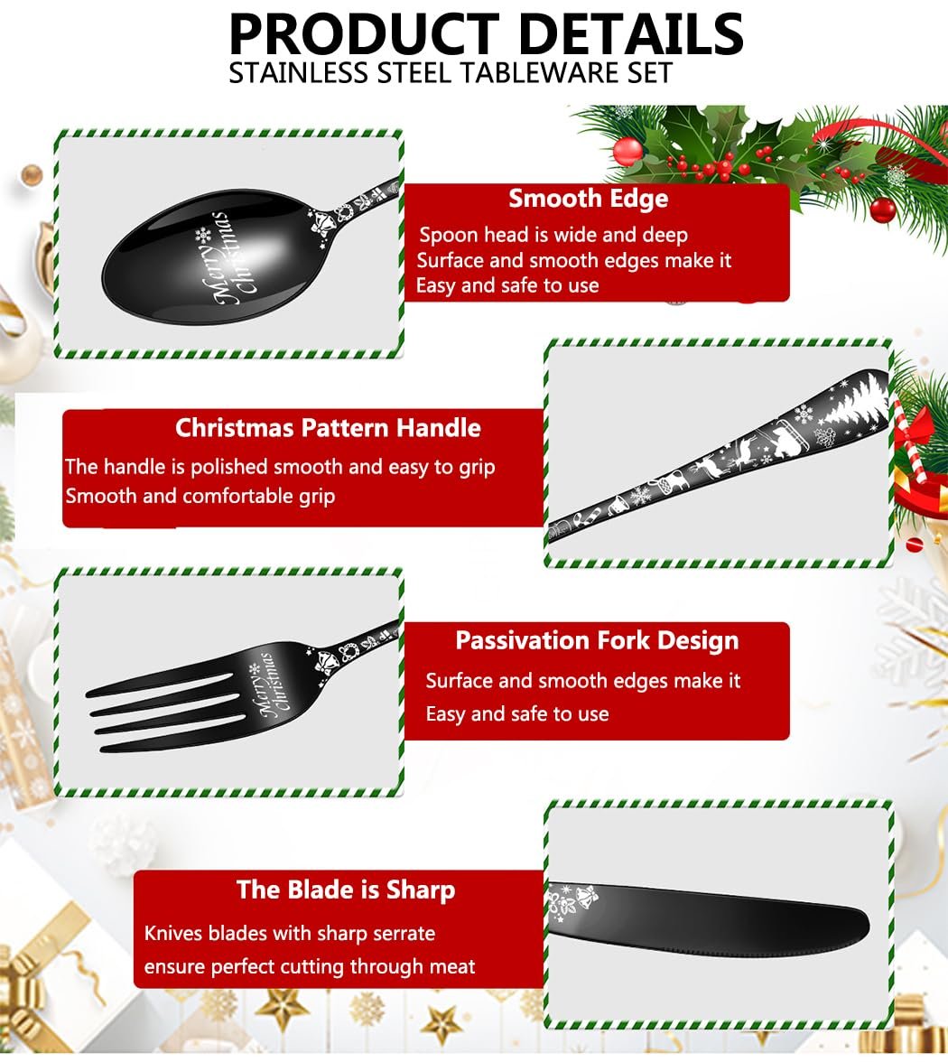 Набор столовых приборов XIAOYU Рождественский, 20 предметов, вилки, ножи и ложки, уникальный набор столовых приборов с рождественской елкой для Хэллоуина, Пасхи и Рождества, фото №2 Набор столовых приборов XIAOYU Рождественский, 20 предметов, вилки, ножи и ложки, уникальный набор столовых приборов с рождественской елкой для Хэллоуина, Пасхи и Рождества, фото №2