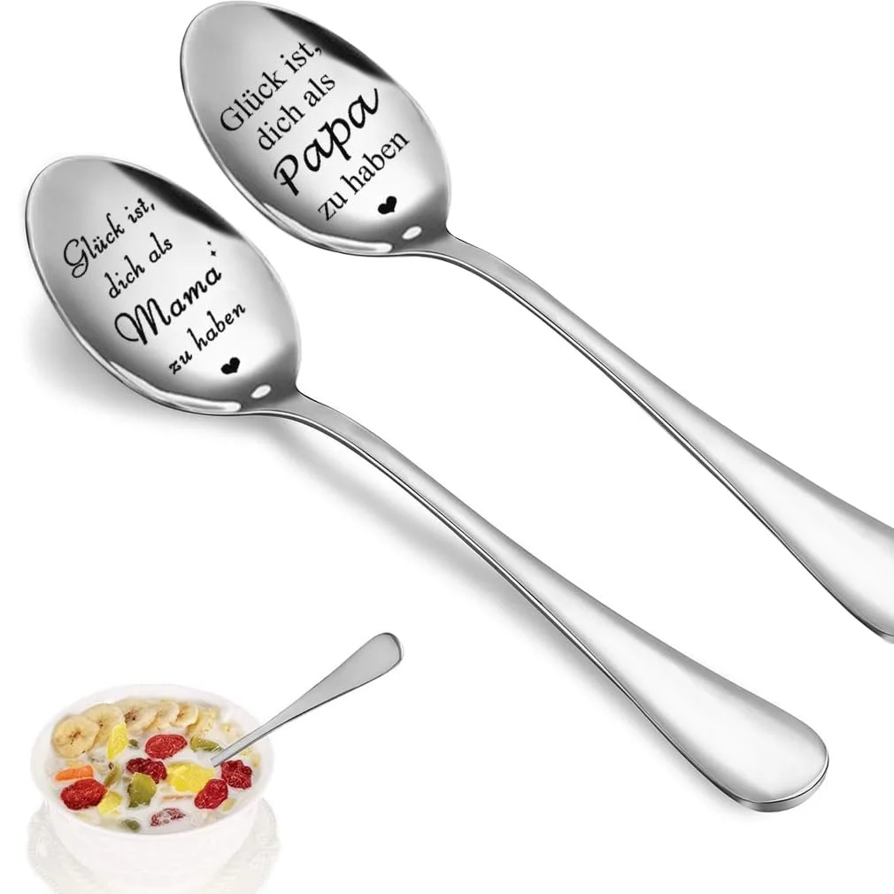 Ложка з нержавіючої сталі з гравіюванням для тата і мами, фото №4