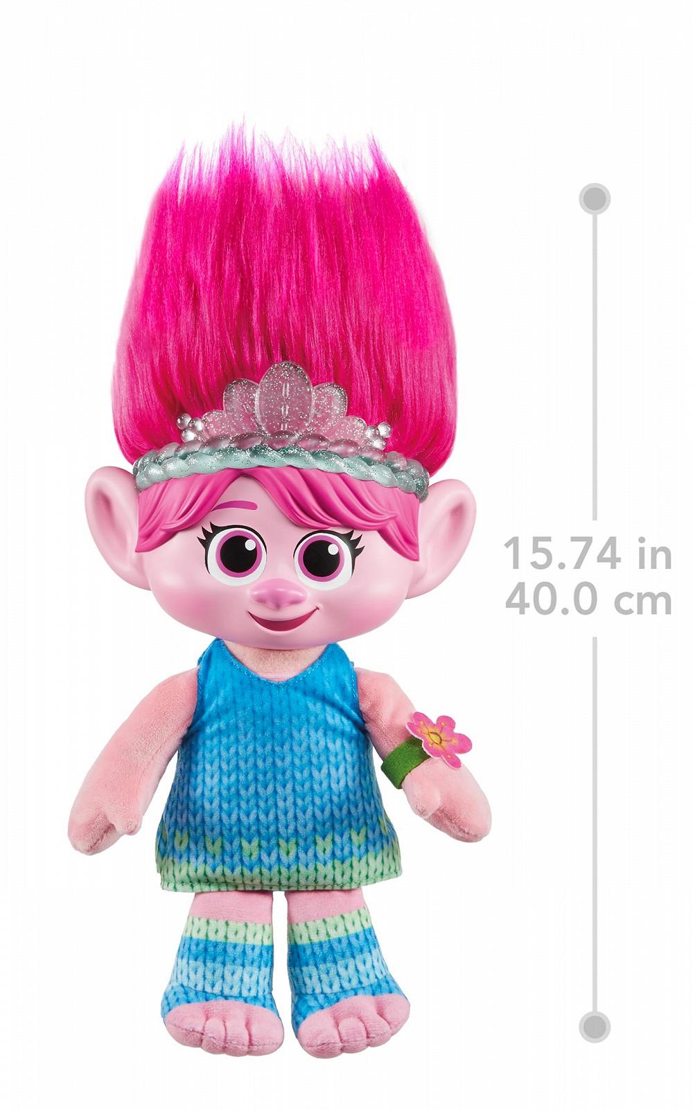 Плюшева іграшка Mattel Dreamworks Trolls Together Strong-Hairy Surprise Queen Poppy зі світловими ефектами та звуками, включає шпильки для волосся та браслет дружби, рожева, 35 см, фото №5