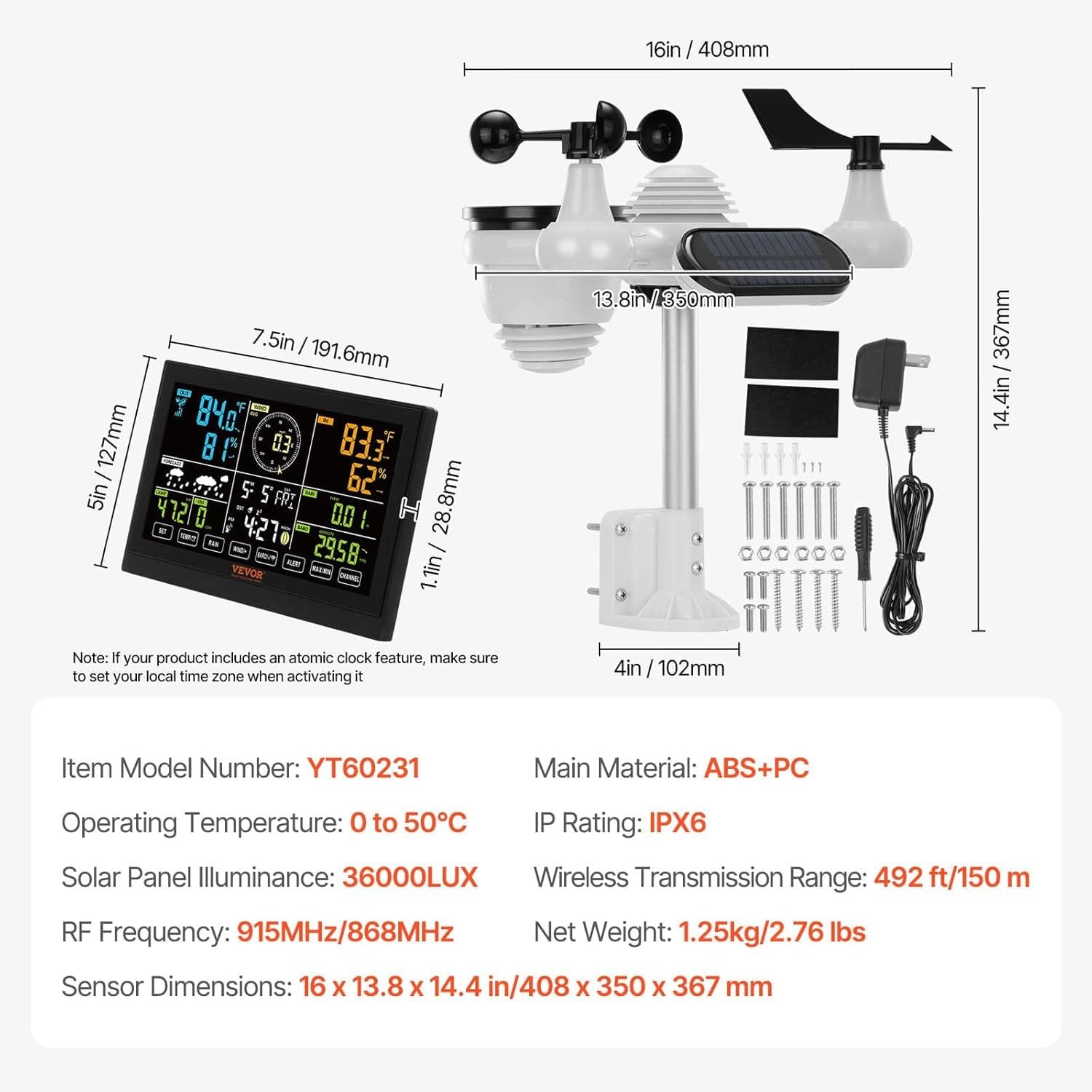 Беспроводная метеостанция 7-в-1 VEVOR YT60231 Wi-Fi Белая, фото №7 Беспроводная метеостанция 7-в-1 VEVOR YT60231 Wi-Fi Белая, фото №7