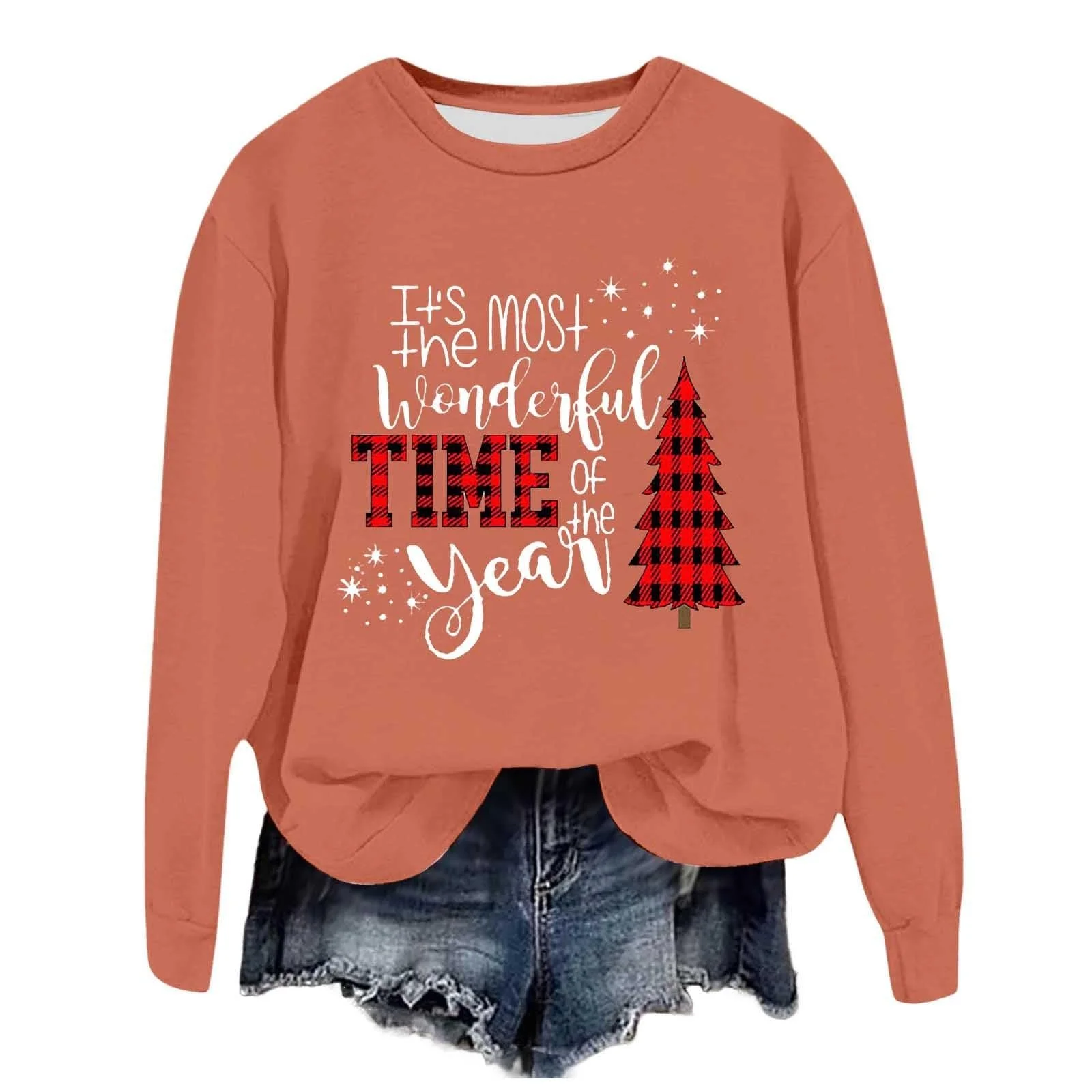 Жіночий Cвітшот Різдвяний светр З круглим вирізом З довгими рукавами Теплий зимовий верх, фото №5