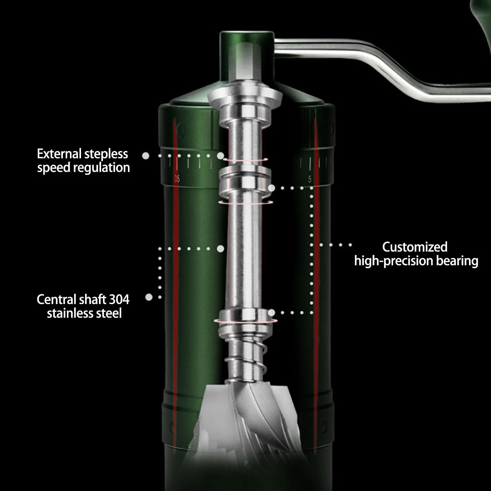 Ручная кофемолка из нержавеющей стали 304 с ручной рукояткой, фото №7