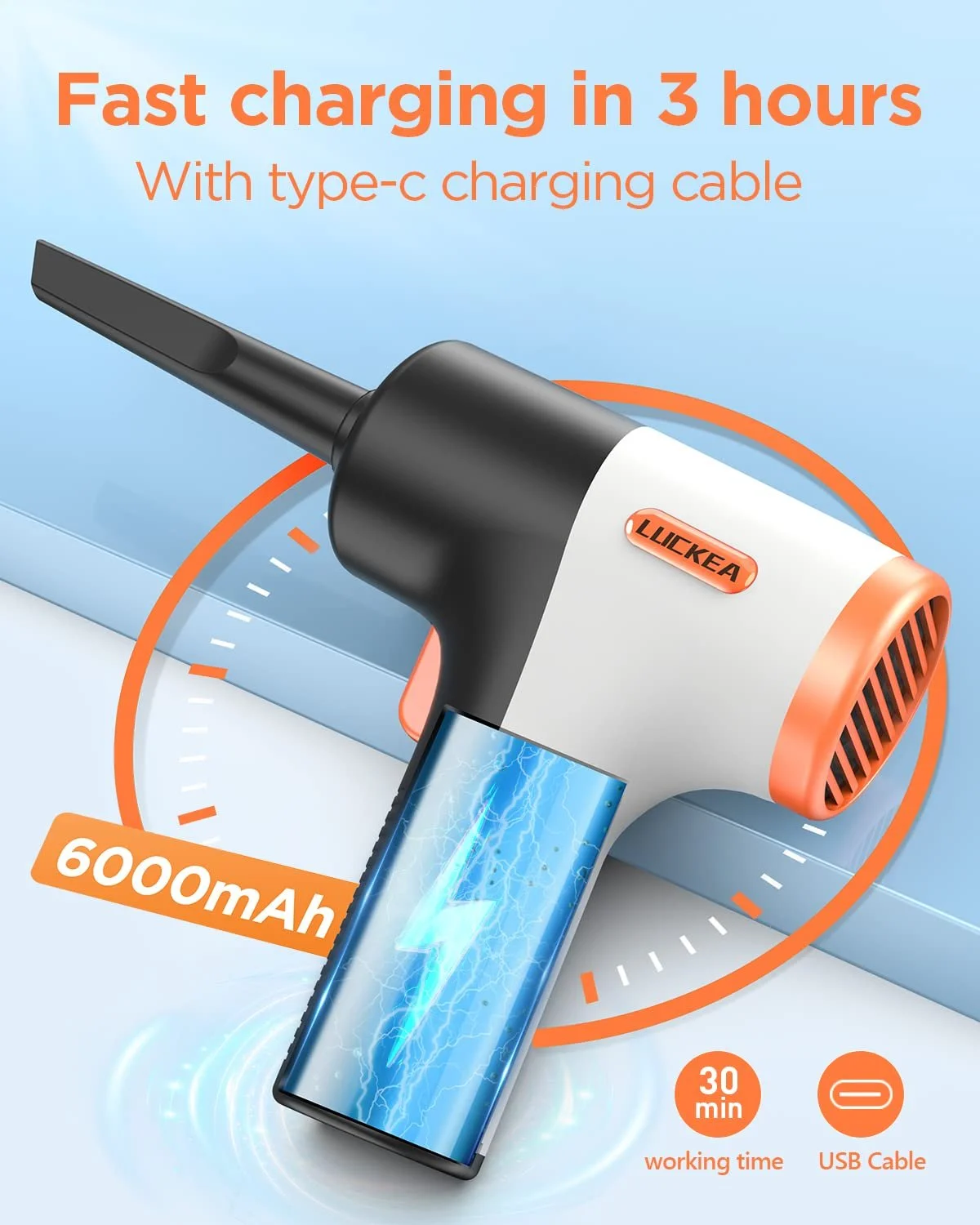 Электрическая воздуходувка Luccea с 5 насадками 3 режима скорости USB-C, фото №7 Электрическая воздуходувка Luccea с 5 насадками 3 режима скорости USB-C, фото №7