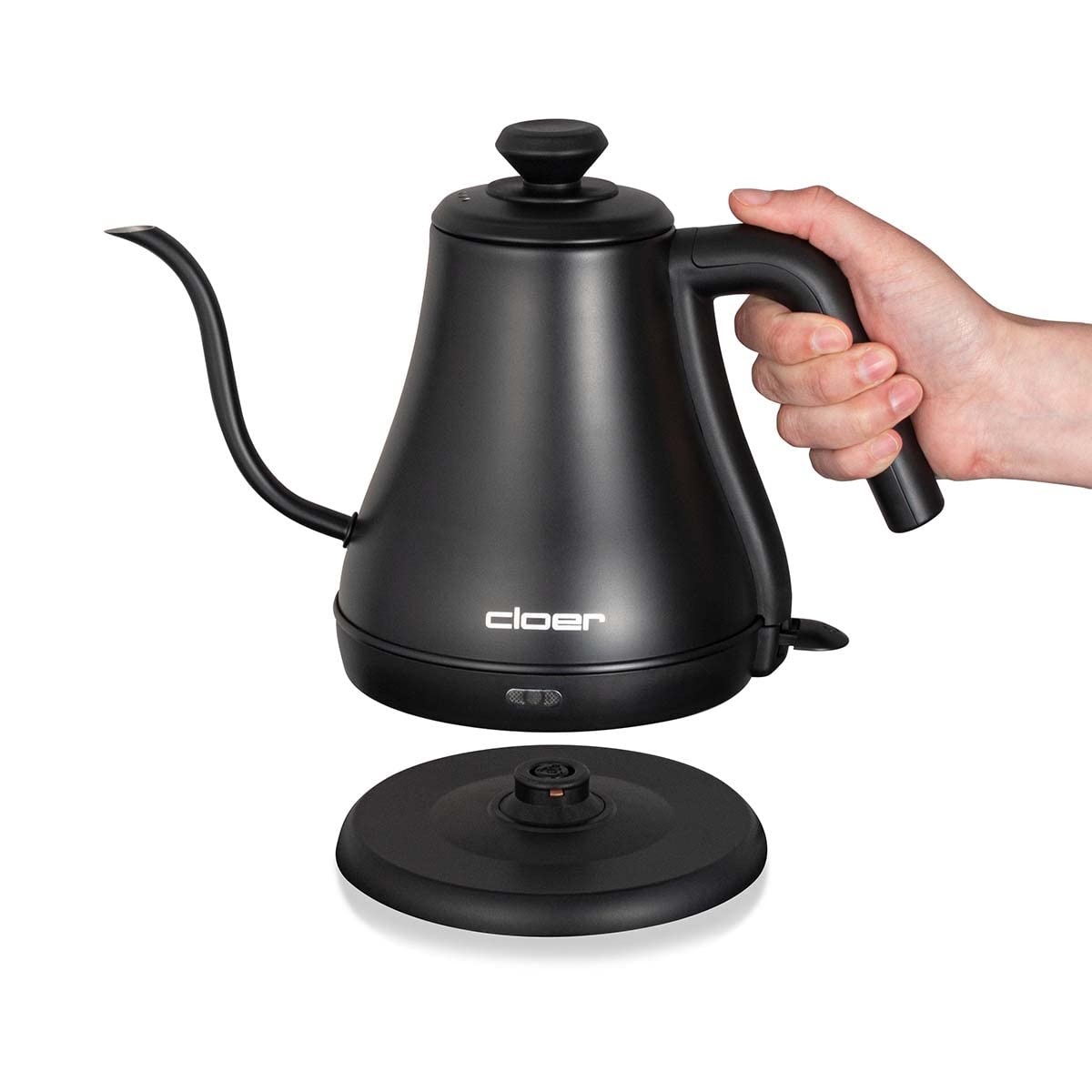 Электрочайник Cloer 4960 Curved Spout съемная крышка 1000 Вт 0.8 литров нержавеющая сталь черный, фото №5