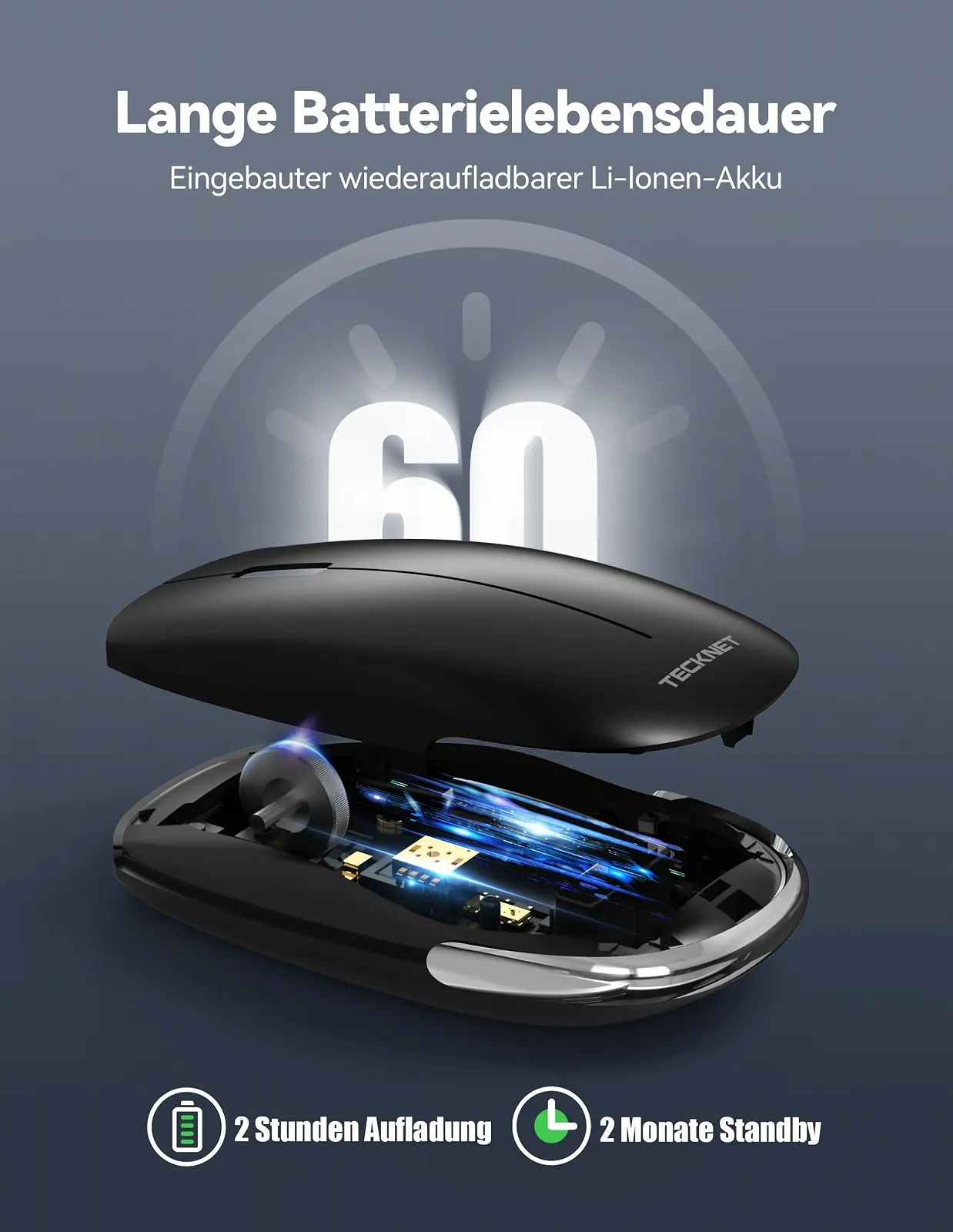 Миша Bluetooth TECKNET Бездротова Перезаряджувана 4000 DPI Чорна, фото №3