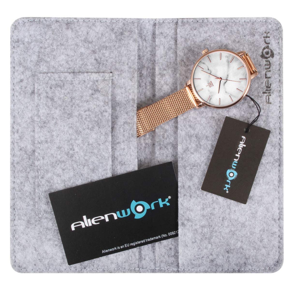 Жіночий Годинник Alienwork Rose Gold Браслет з металевої сітки, нержавіюча сталь, білий, ультратонкий, рожеве золото / білий, рожеве золото / сітчастий браслет, рожеве золото, Браслет, фото №5