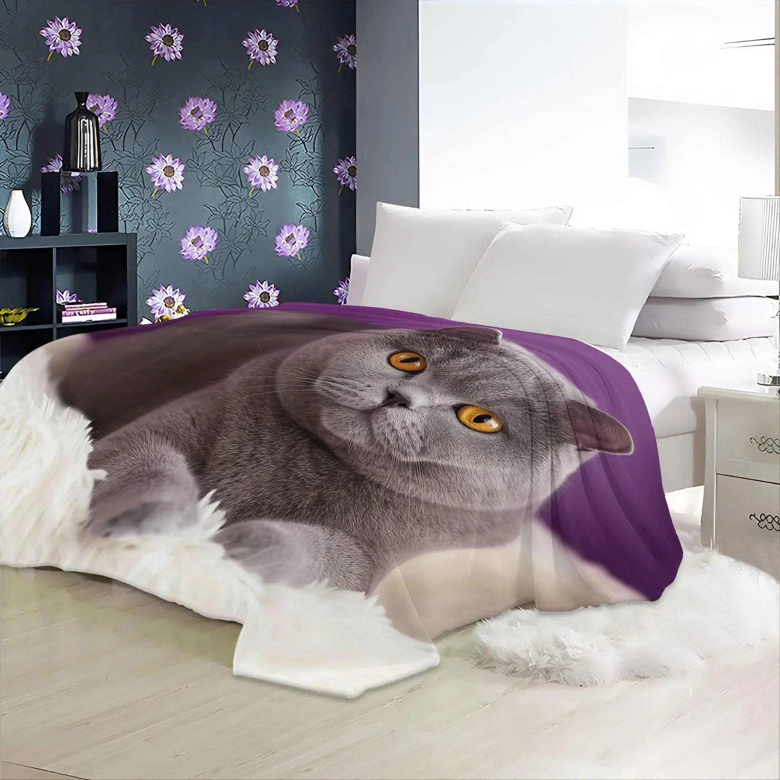 М'який плед Einfachheit Kätzchen Fotografie, високоякісний фланель, сіро-фіолетовий, 200 x 200 см, фото №6