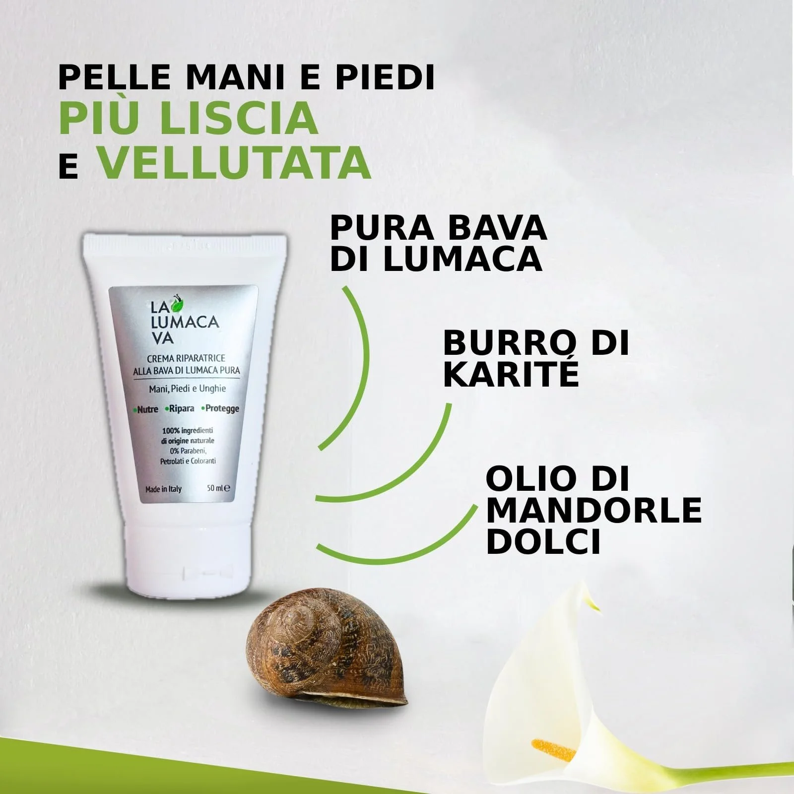 Крем для рук La Lumaca Va С муцином улитки, миндальным маслом и маслом ши Восстанавливающий и питательный 50 мл, фото №2