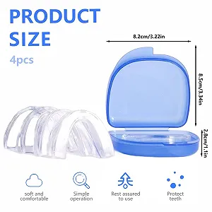Капа Нічна проти скреготу зубами, 4 шт., зупиняє бруксизм, покращує сон, проти хропіння і скреготу зубами, для дорослих, матеріал EVA (прозора) synthetic.ua - Фото 1