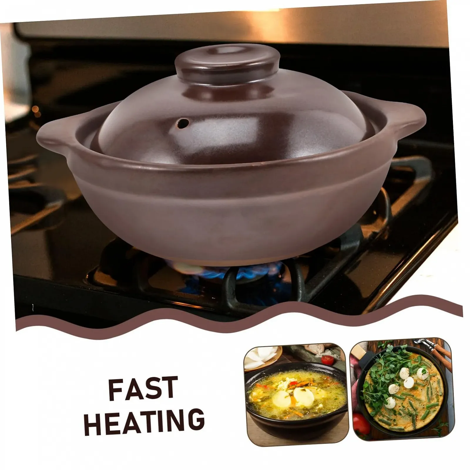 Горшок для запекания TOYANDONA керамический термостойкий с крышкой коричневый, фото №8