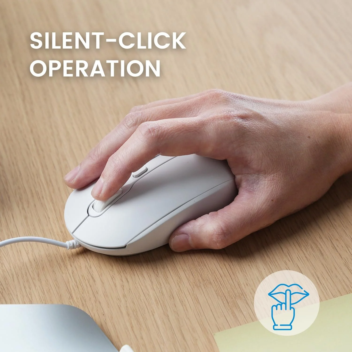 Мышь проводная оптическая Perixx PERIMICE-222, регулируемая DPI 1200/1600/2000, тихий клик, кабель 1,8 м, белая, фото №3