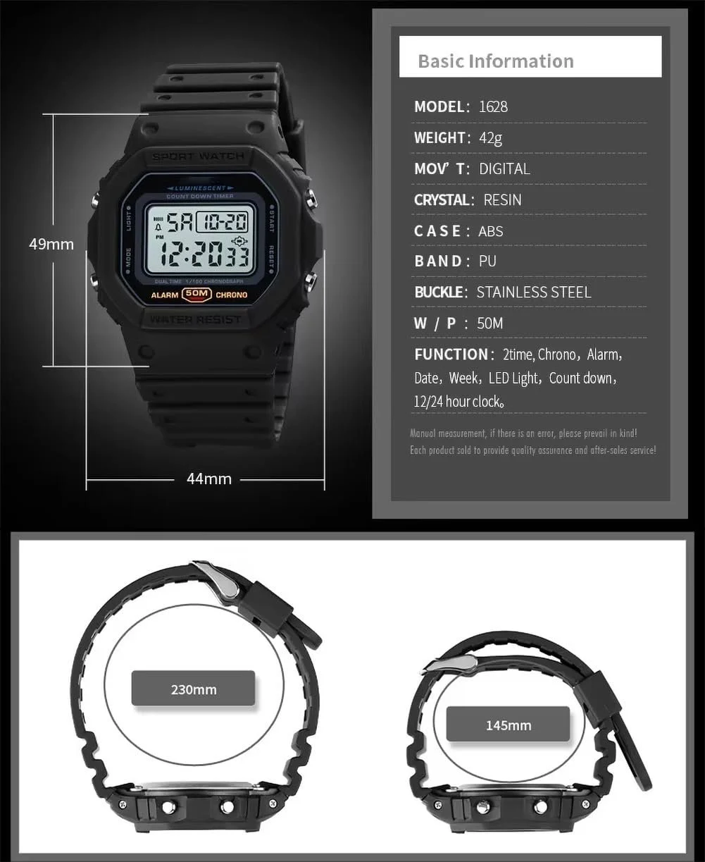 Чоловічий цифровий годинник з підсвічуванням Nicoone, водонепроникний, спортивний, протиударний, фото №7 Чоловічий цифровий годинник з підсвічуванням Nicoone, водонепроникний, спортивний, протиударний, фото №7