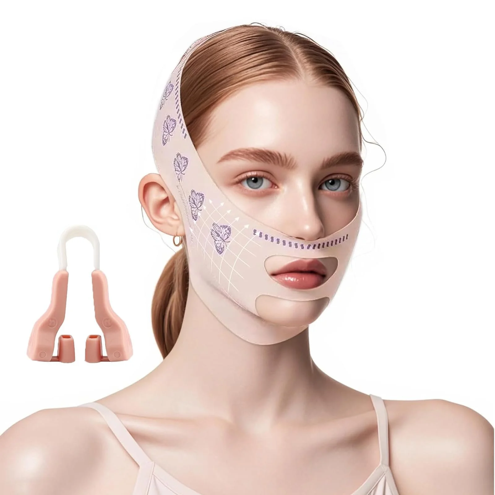 V Маски для лица, Маска для сна для скульптурирования лица Beauty Face Sculpting Sleep Mask V Line Lifting Mask, Многоразовый ремешок для уменьшения двойного подбородка, Улучшение морфологии лица, для дряблой кожи лица, фото №1