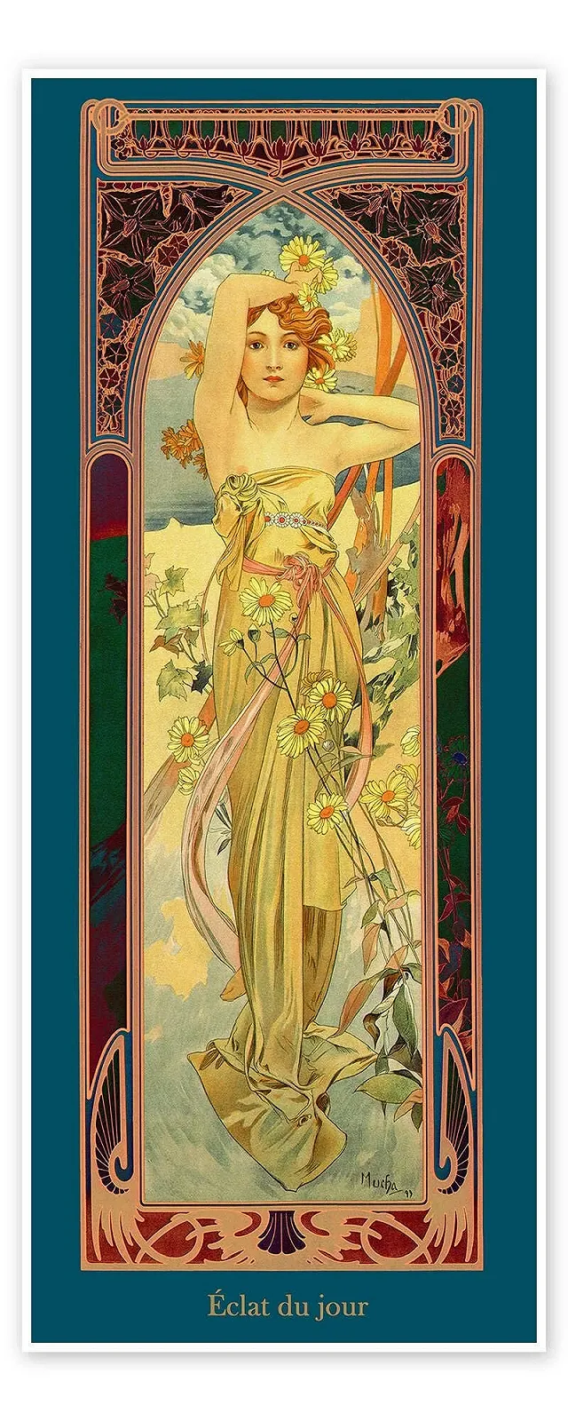 Постер Alfons Mucha The Four Times of the Day (Éclat du jour) 40 x 100 см Petrol, фото №1