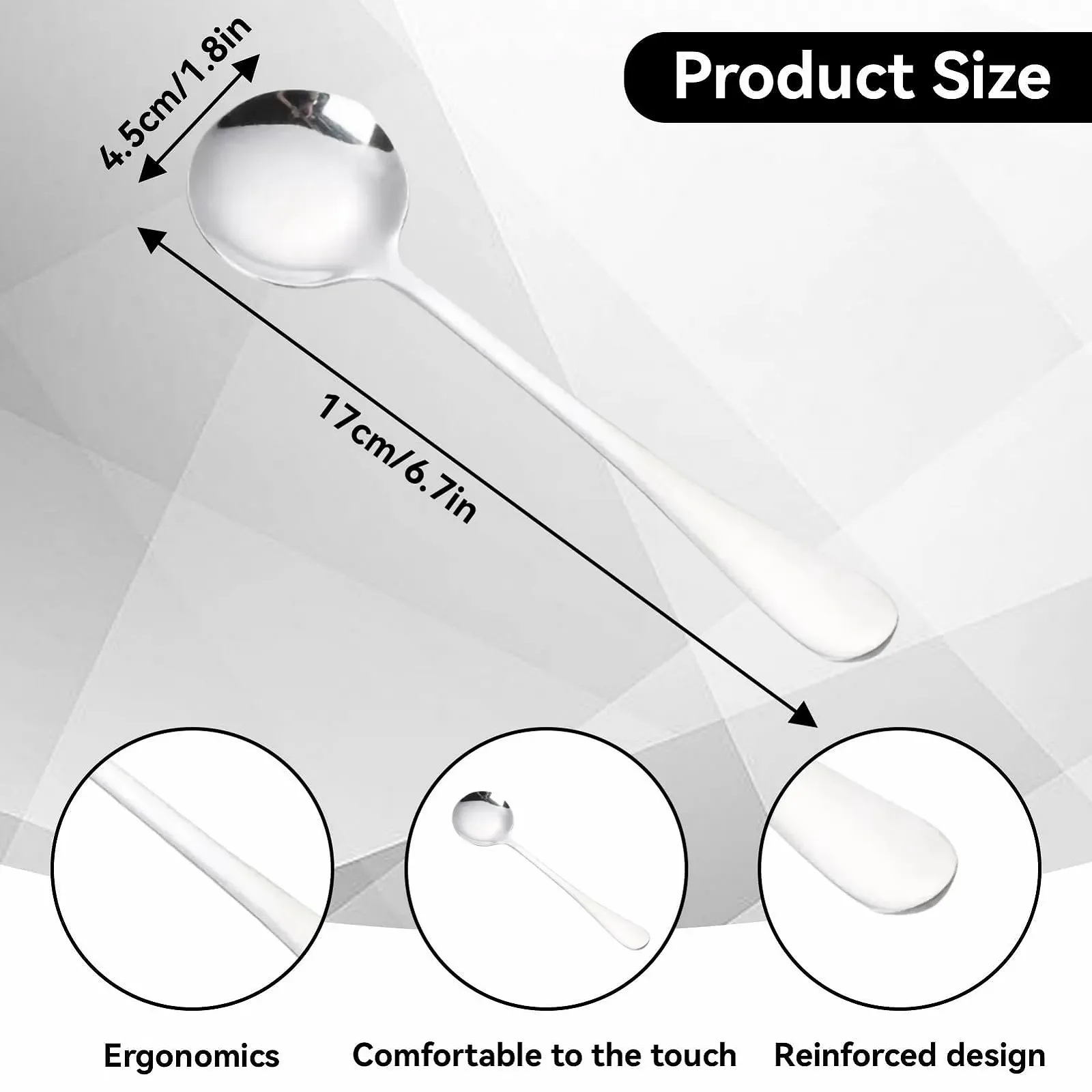 Набір з 2 круглих ложок з нержавіючої сталі, металева, фото №2