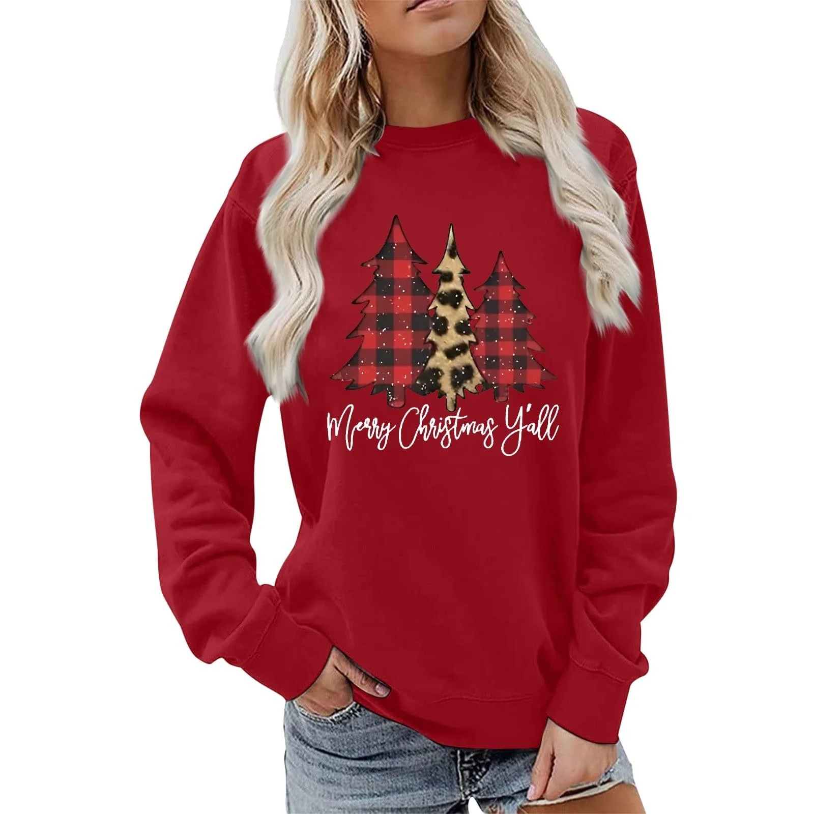 Женский свитшот с длинными рукавами с принтом "Merry Christmas Letter Christmas Tree" с капюшоном, фото №3