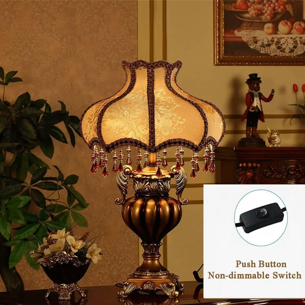 Настільна лампа європейський вікторіанський стиль шовкова тканина смола ручний розпис Золота, фото №5