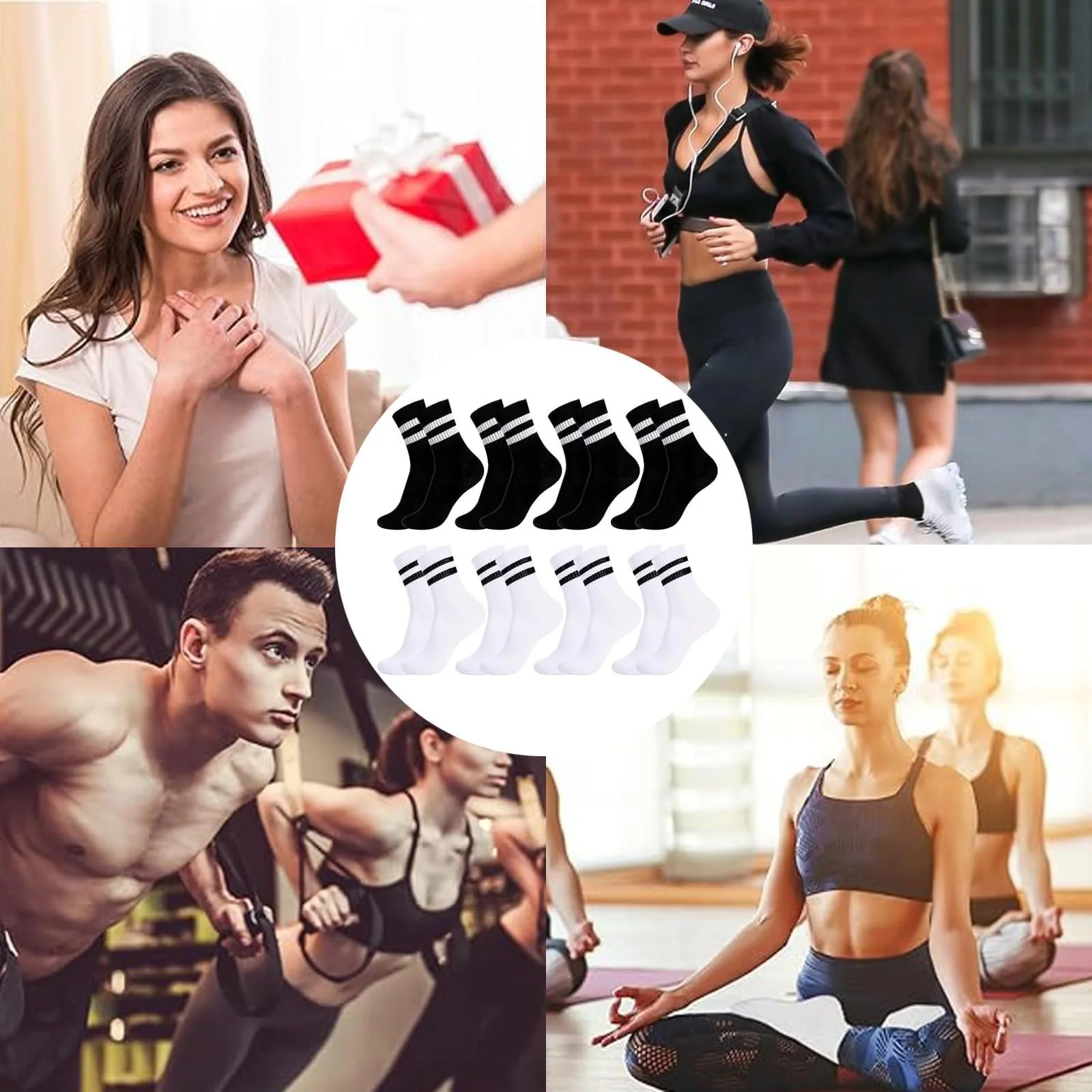 Шкарпетки тенісні 8 пар Жіночі 39-42 Бавовняні Смугасті Білі (4 пари чорні + 4 пари білі), фото №7