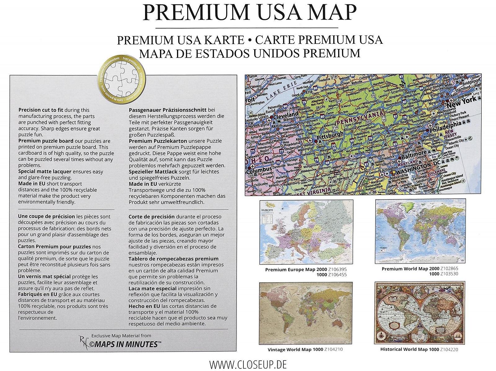 Пазл Close Up USA Premium Map 2021 1000 деталей 68 x 48 см, фото №2