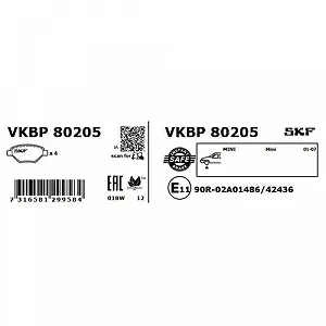 Комплект гальмівних колодок, дискове гальмо SKF VKBP 80205 для MINI передня вісь synthetic.ua - Фото 1