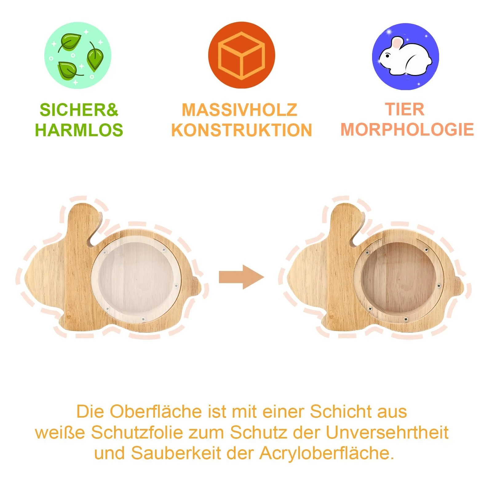 Скарбничка дерев'яна Кролик Тварини з наклейками-алфавітом, фото №6