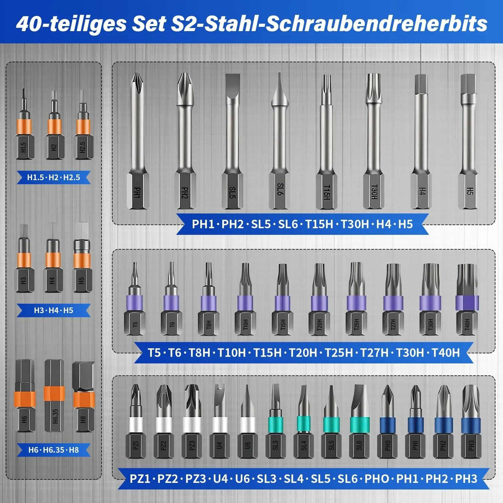 Набір магнітних викруток 42 в 1 з реверсивною T-подібною ручкою та бітами S2, фото №2