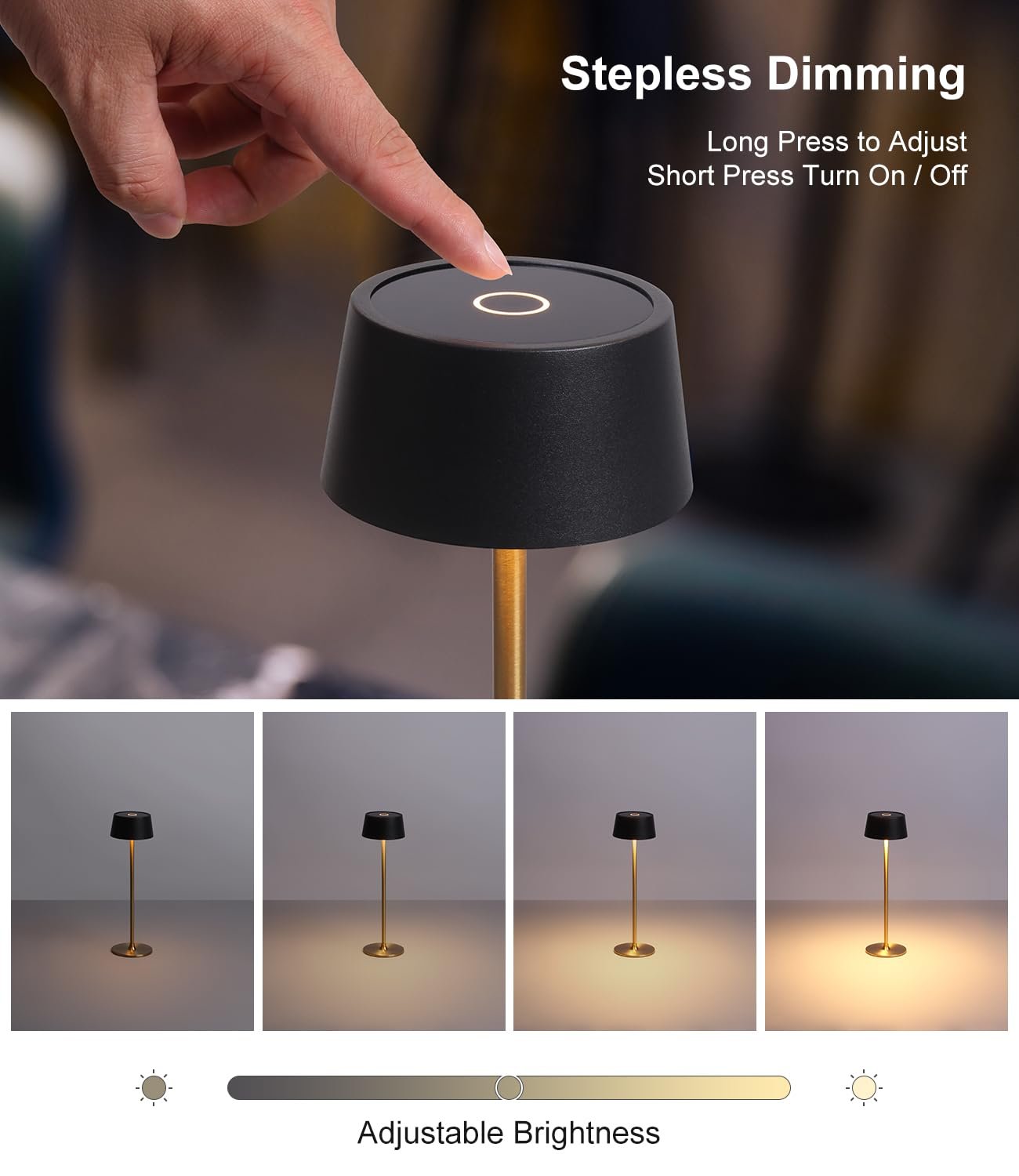 Настільна лампа DAWALIGHT Акумуляторна LED 4000 мАгод 2700 K Чорно-золота, фото №2