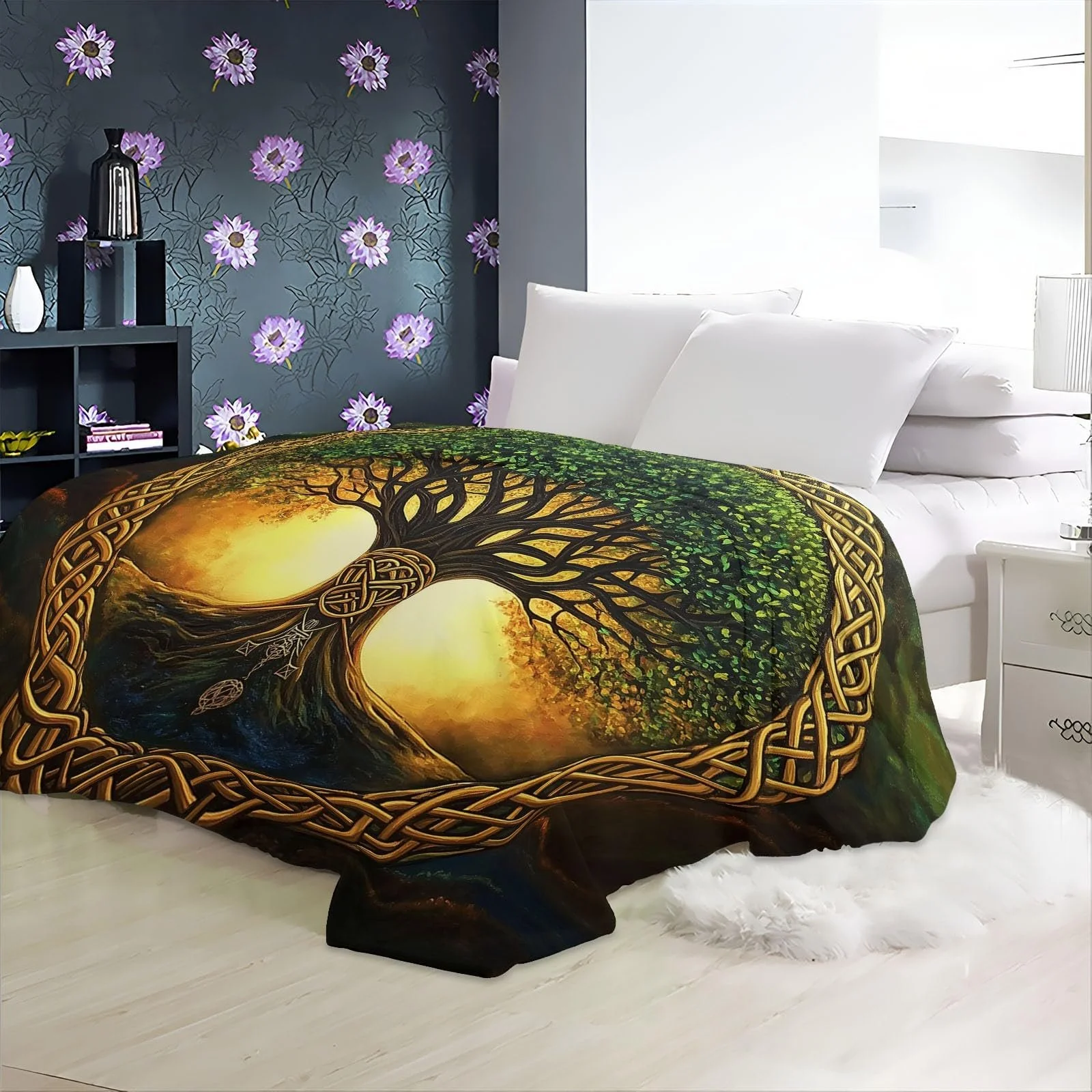 Флисовое одеяло 180 x 220 см, Минимализм, Дерево Жизни, Зеленый, фото №6