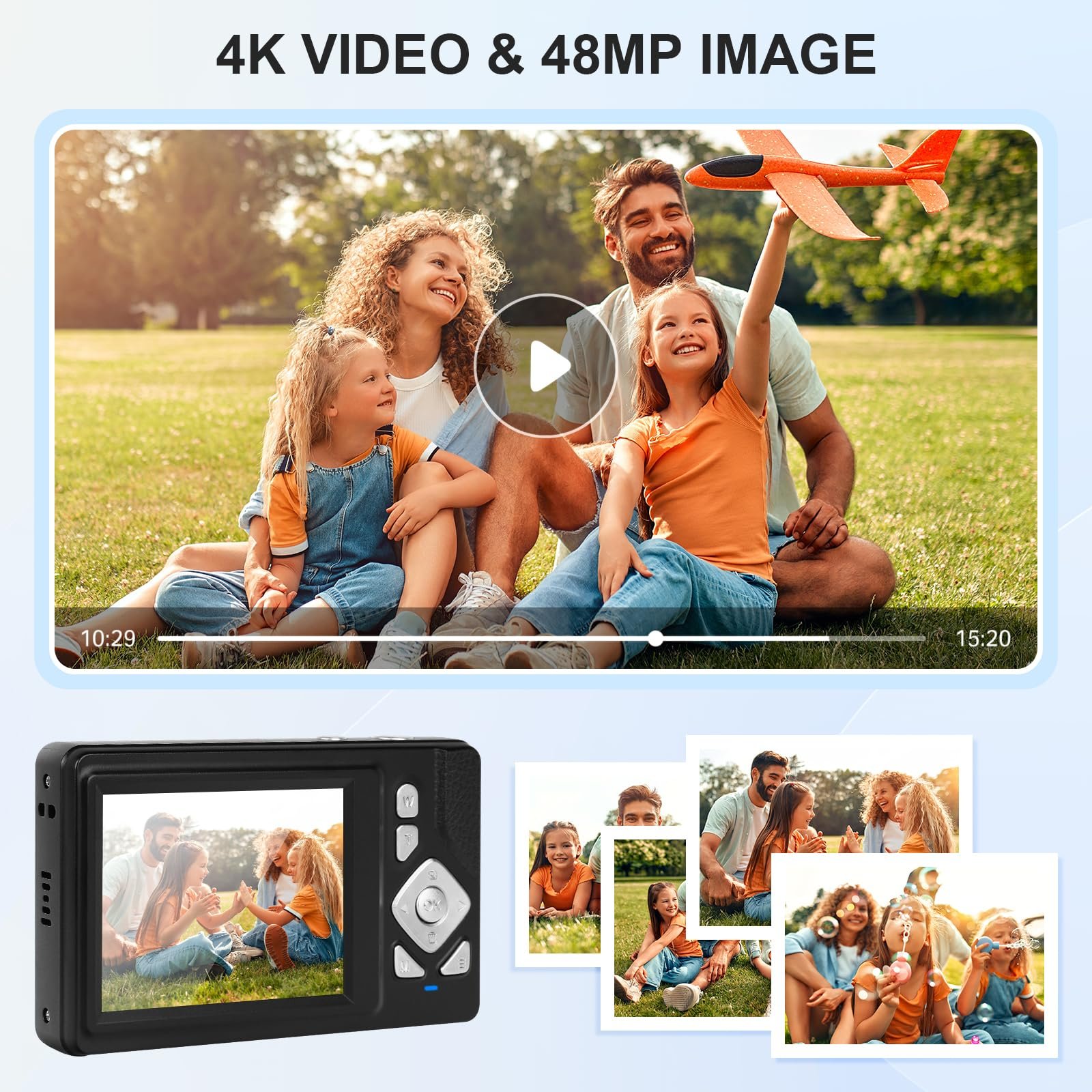 Цифровой Фотоаппарат 4K - 48MP UHD Компактный Цифровой Фотоаппарат с 2.8 Дюймовым LCD Экраном и 18X Цифровым Увеличением Anti-Shake Фотография Видеосъемка с 32GB SD Картой для Детей Студентов Начинающих Подростков Черный, фото №2