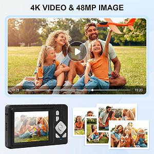 Цифровой Фотоаппарат 4K - 48MP UHD Компактный Цифровой Фотоаппарат с 2.8 Дюймовым LCD Экраном и 18X Цифровым Увеличением Anti-Shake Фотография Видеосъемка с 32GB SD Картой для Детей Студентов Начинающих Подростков Черный synthetic.ua - Фото 1