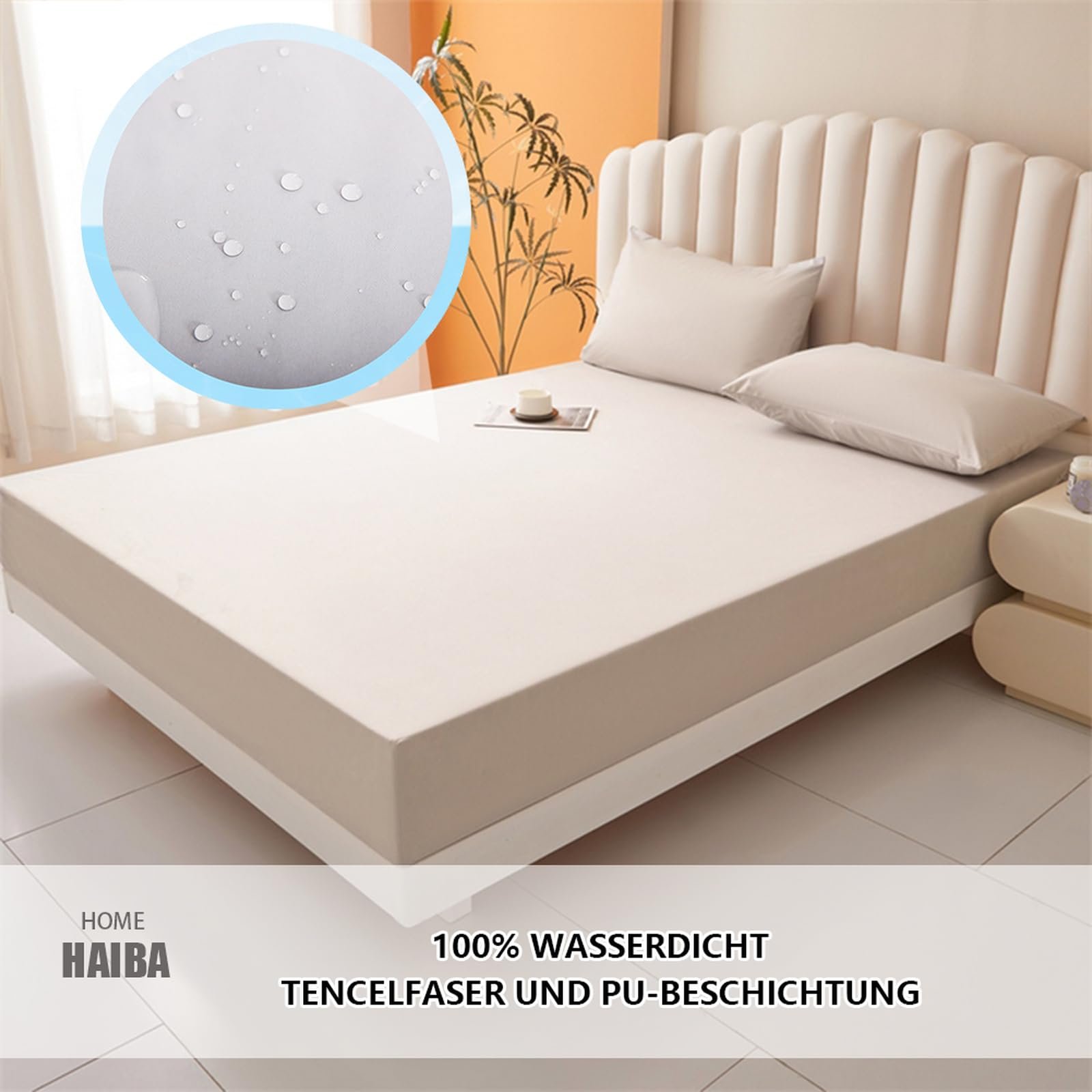 Наматрасник HAIBA Водонепроницаемая Простынь на резинке 150 x 200 см Серый Водонепроницаемый и дышащий Чехол на матрас, Защита от влаги, Стираемая Простынь, фото №2