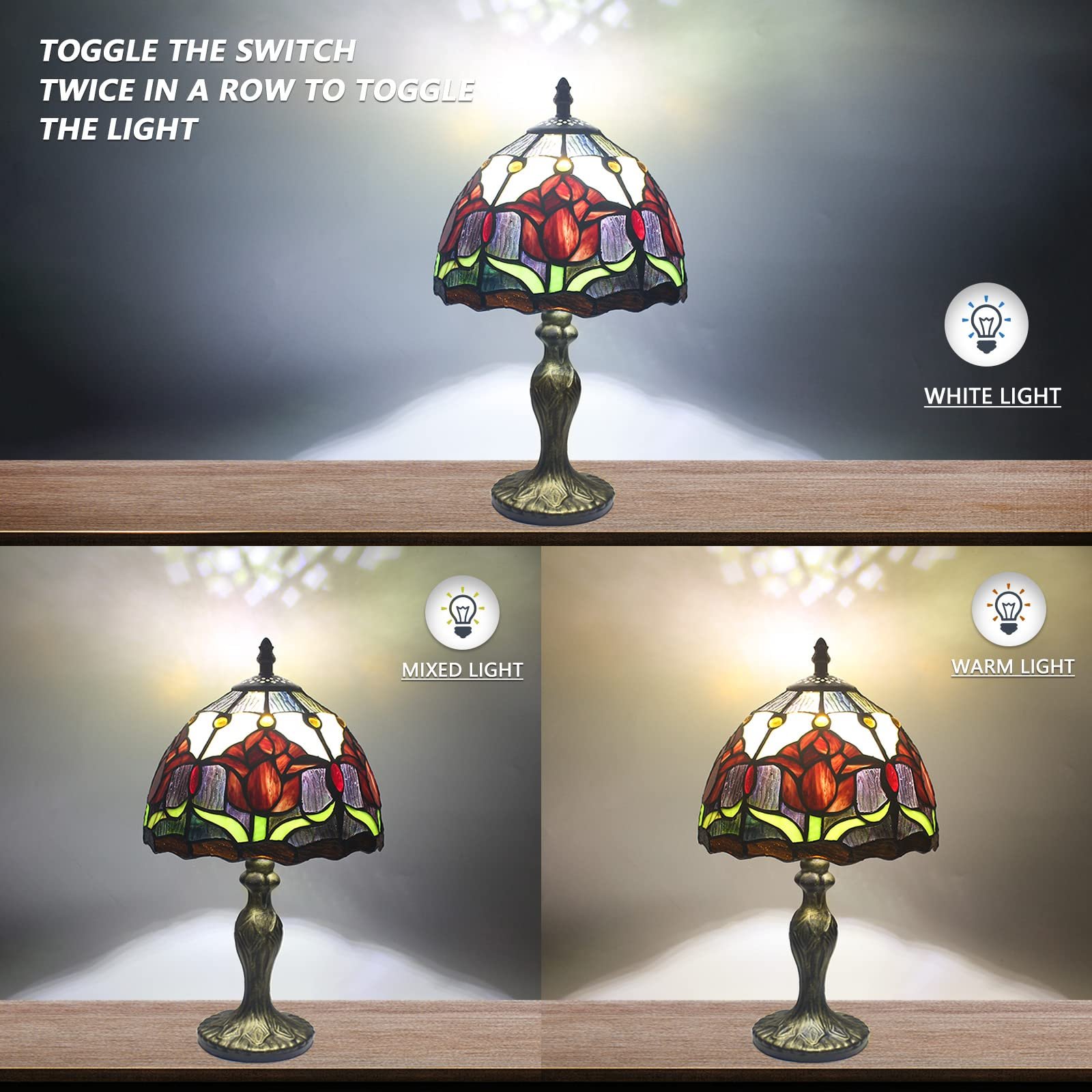 Настільна лампа MIAOKE Stained Glass Vintage ручної роботи вітражний абажур Червона, фото №3