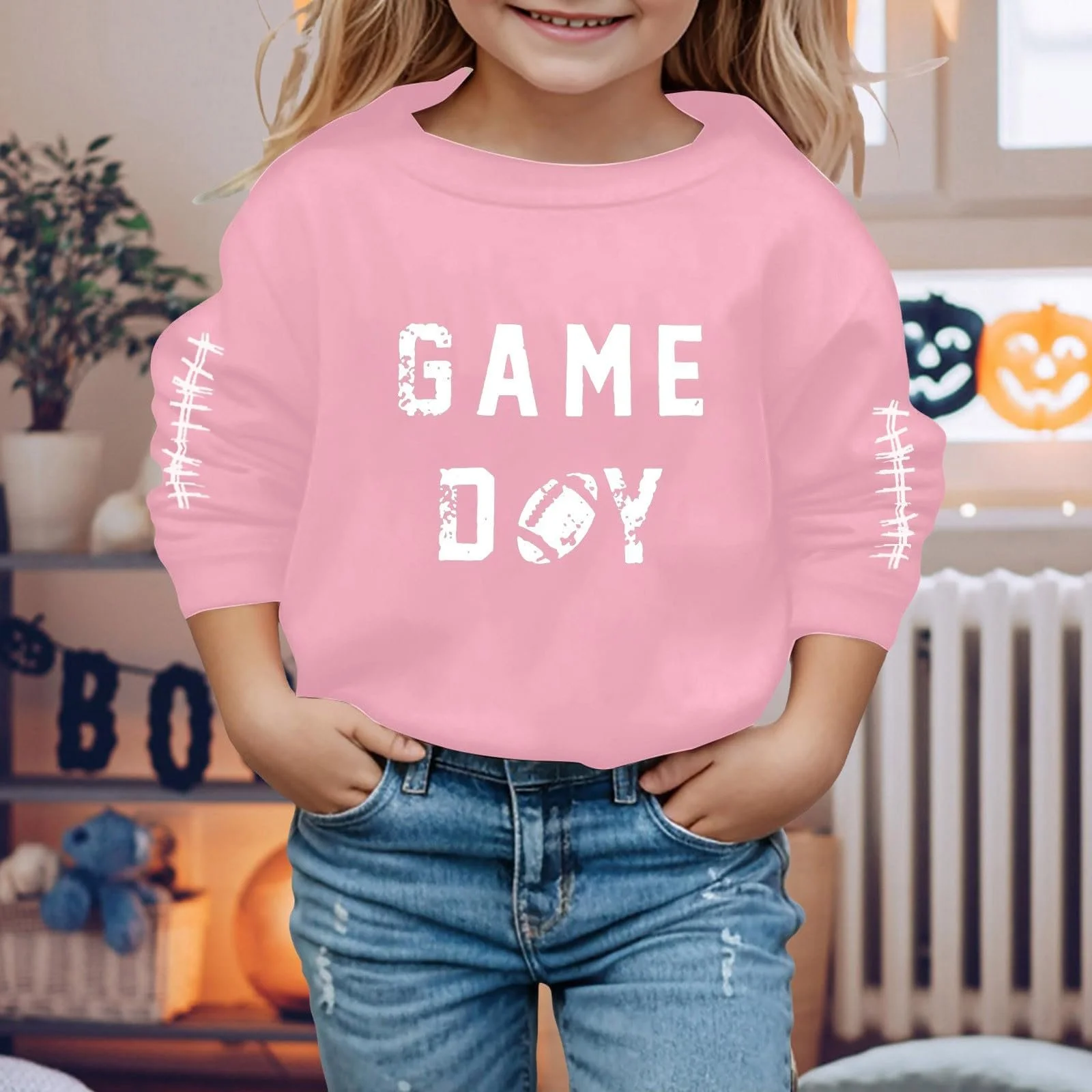 Свитер для девочек - Мягкий свитшот с длинными рукавами для девочек, графический детский милый пуловер с круглым вырезом, топ одежда для девочек, фото №3