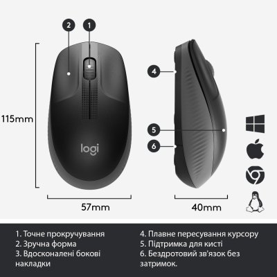 Мышка Logitech M190 Charcoal (910-005905), фото №6 Мышка Logitech M190 Charcoal (910-005905), фото №6