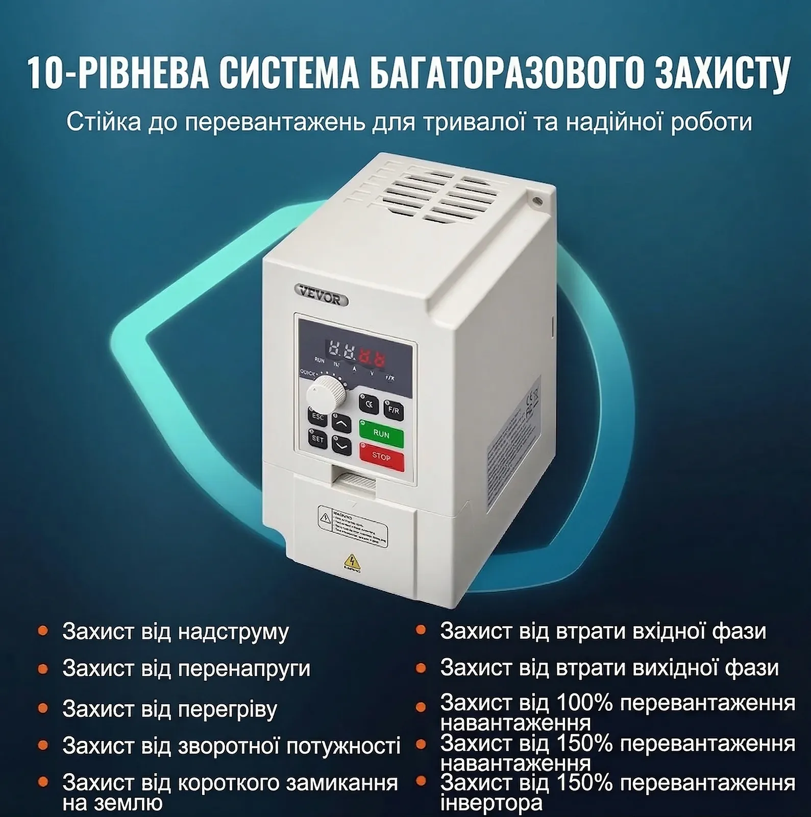 Частотный преобразователь VEVOR 3 кВт / 4 л.с. / 220 В / 14 А / 0–2000 Гц / Серый, фото №5