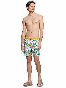 Плавки GUESS Eco Medium Vintage Swimtrunk, зеленые и розовые листья, M synthetic.ua - Фото 1