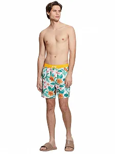 Плавки GUESS Eco Medium Vintage Swimtrunk, зелене та рожеве листя, M synthetic.ua - Фото 1
