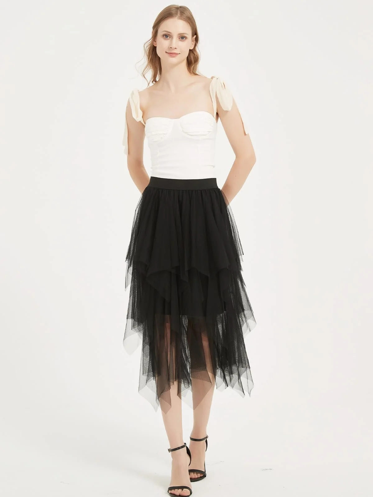 Юбка Тюлевая Soudittur A-силуэта Миди Многослойная Юбка Феи Неправильная Юбка-скейтер Пачка Юбка Хэллоуин Карнавальная Юбка, фото №3