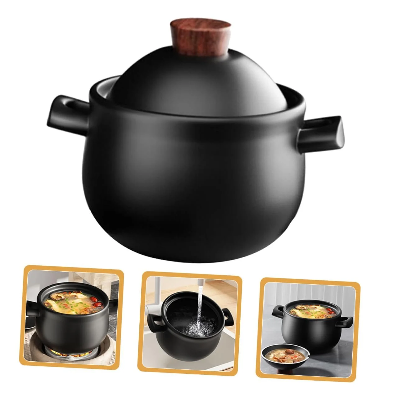 Керамічна каструля TOYANDONA велика з кришкою жароміцна для газової плити, для супів та рагу, фото №9