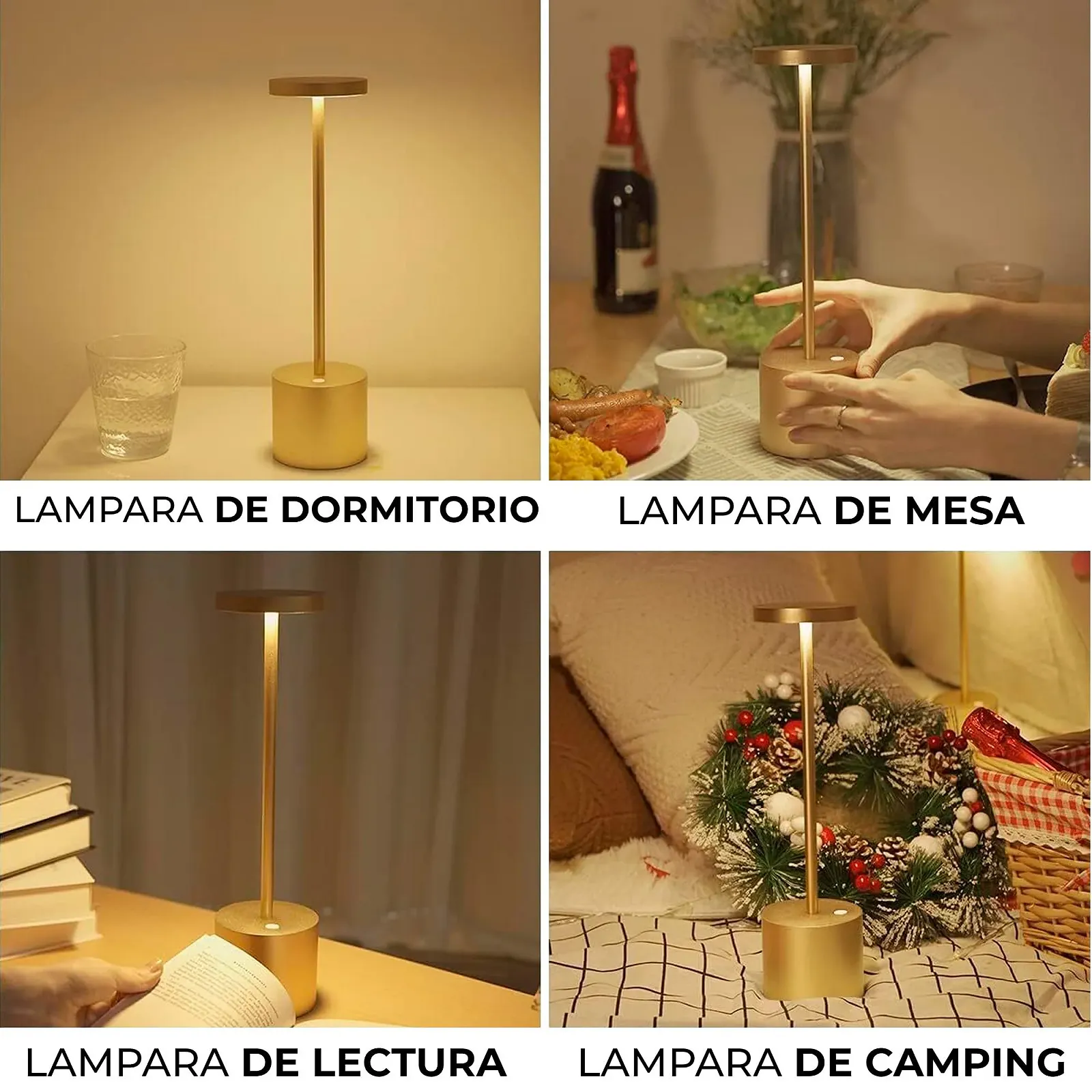 Настільна лампа LED Бездротова 3 режими USB Акумуляторна Золота, фото №8