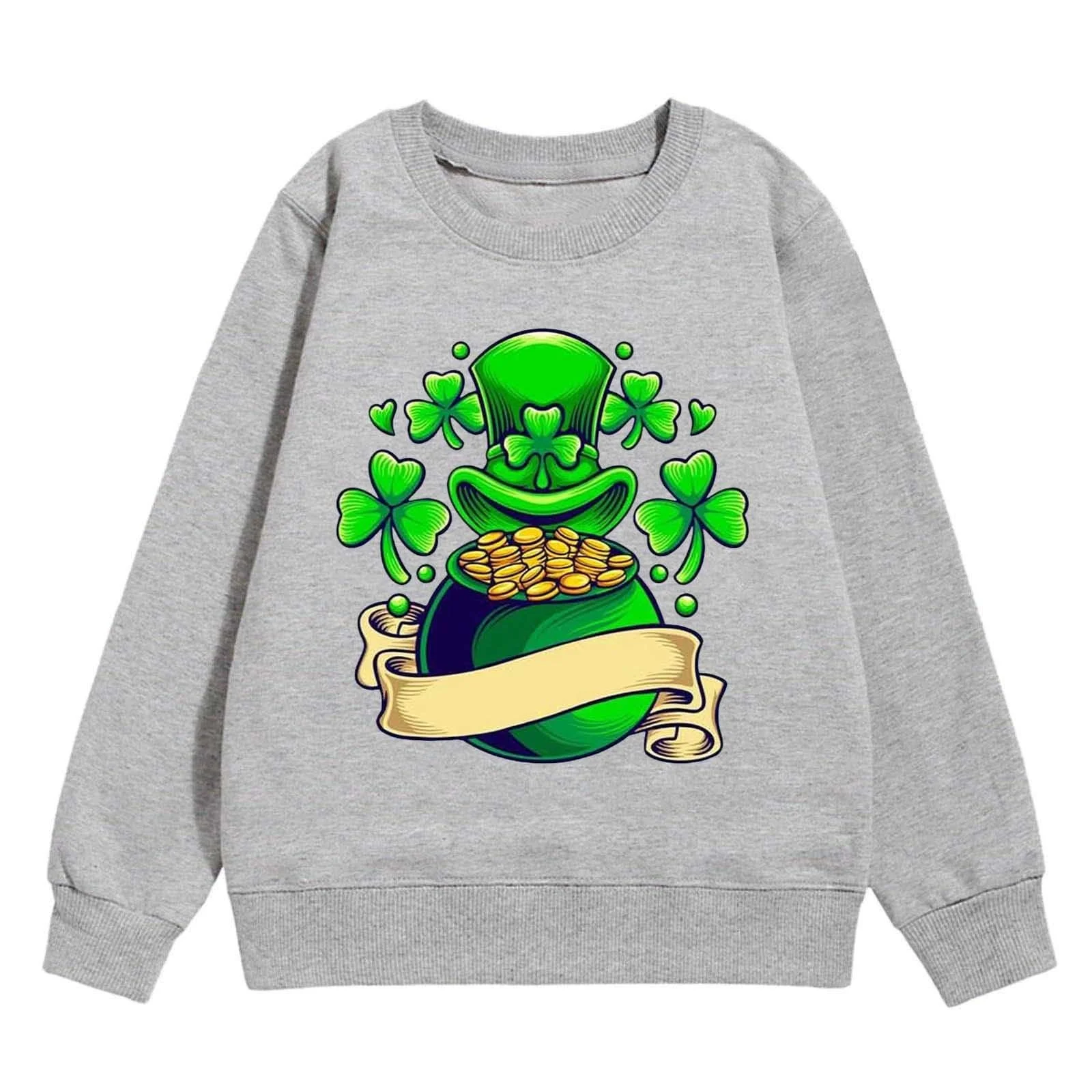 Пуловер для дівчат з графічним принтом на День Святого Патрика, круглий виріз, довгий рукав, фото №2
