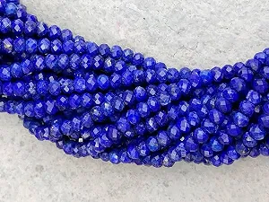 Намистини з натурального лазуриту, ограновані, рондель, 3,5 мм, нитка довжиною 33 см, для намиста та браслета - Фото 1