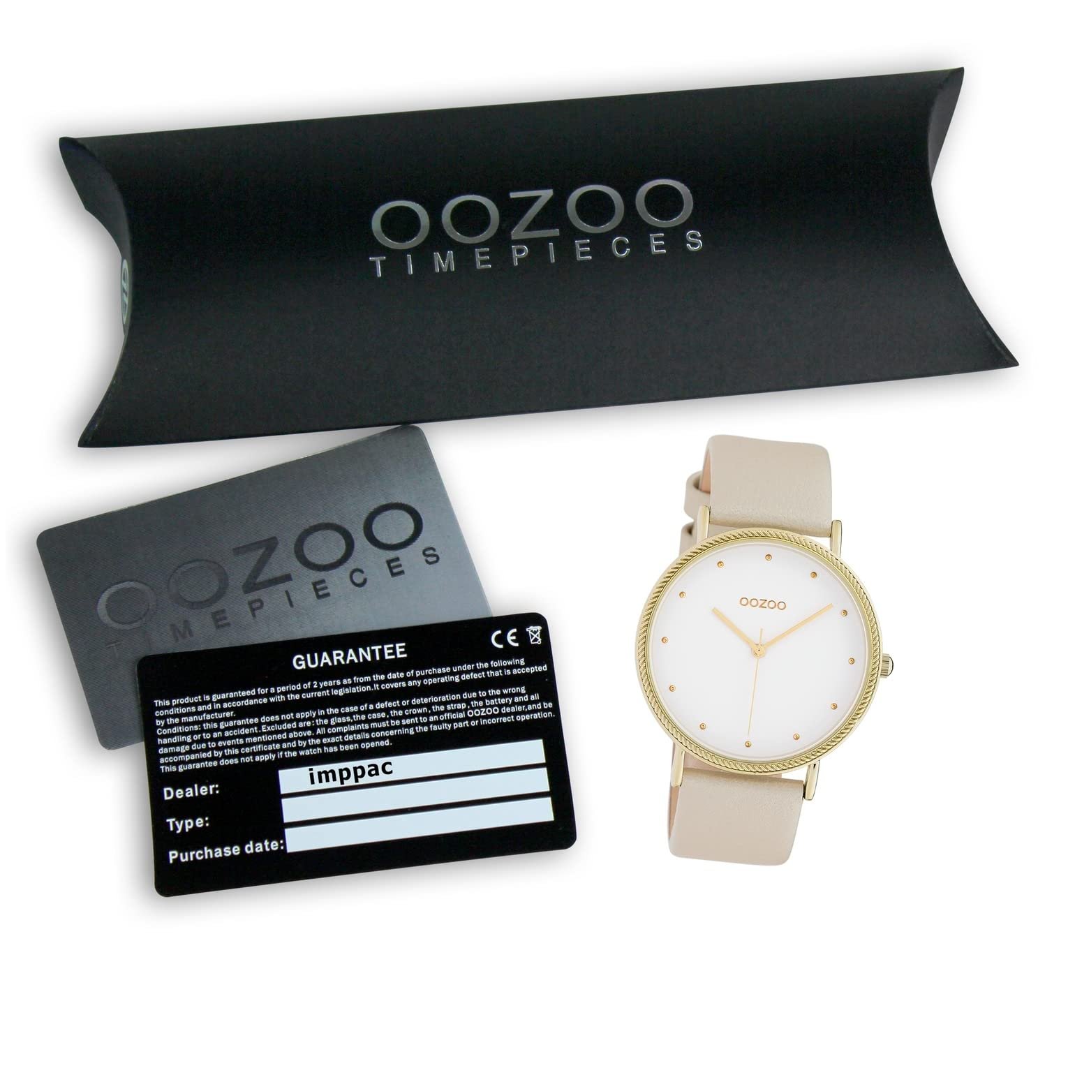 Женские часы Oozoo Shiny C10416, кожаный ремешок, 40 мм, белый / кремовый, золото, белый ремешок, фото №4