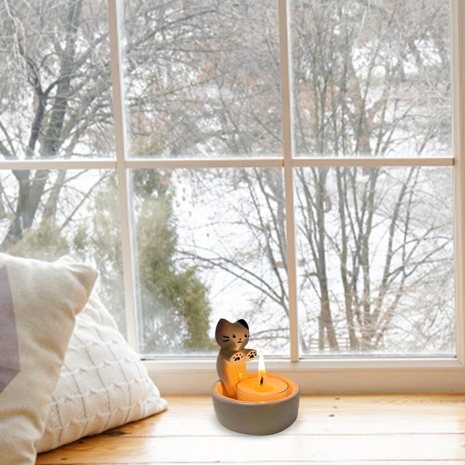 Подсвечник Cat Warms Paws Tea Light Holder Керамический Кот Декор Стол Украшение Дом (A), фото №4