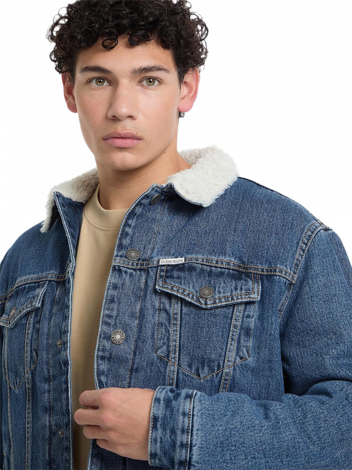 Мужская джинсовая куртка L Guess Jeans Sherpa Collar Denim Trucker Jacket, фото №3