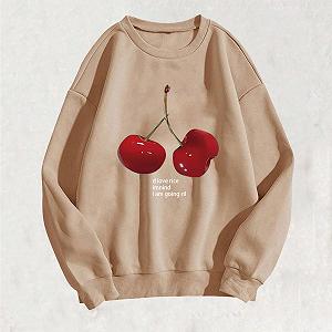 Пуловер Komiseup Oversized Y2K Лонгслив Базовый Круглый вырез Толстовка без капюшона Элегантный Однотонный Лонгшерт Модный Принт вишни Рубашка Хлопковая Спортивная рубашка Подростковый Девичий Стритвер 05 synthetic.ua - Фото 1