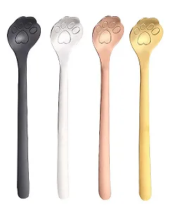 Набор кофейных ложек из нержавеющей стали с кошачьей лапкой, 4 штуки - Фото 1