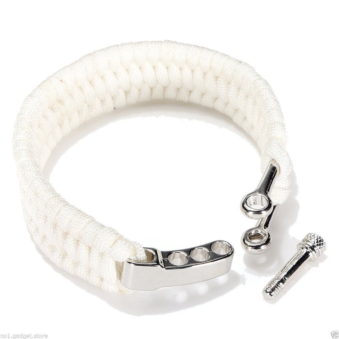 Браслет виживання з паракорду JYtop Dragon Braid з регульованою сріблястою застібкою з нержавіючої сталі, білий, фото №1